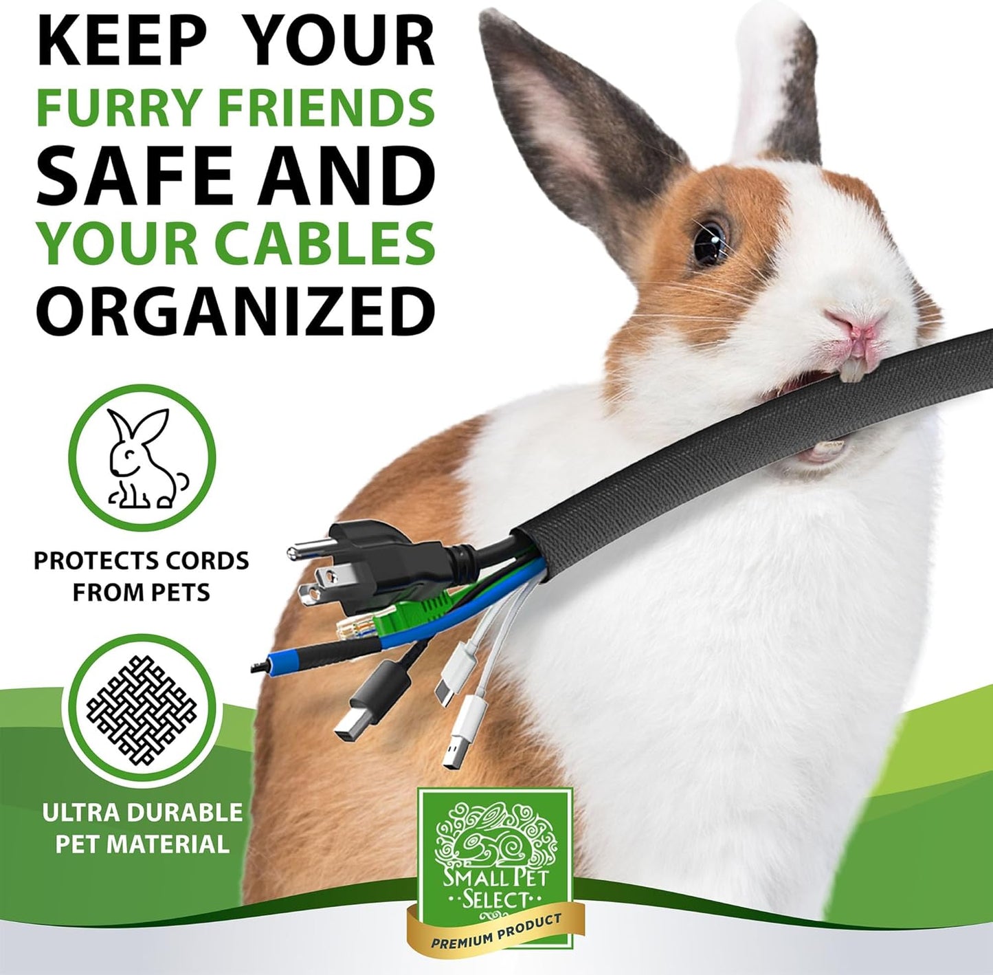 Small Pet Select Heavy Duty Cord Cover - Black, 10ft - Ultra Durable Electrical Cable and Wire Protector for Rabbits, Dogs, Cats and Other Pets - Cord Management and Animal Protection