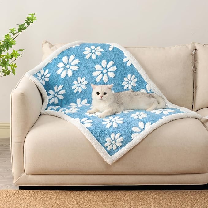 Waterproof Blanket for Dog Puppy Cat, Cute 3D Textured Flower Dog Blanket for Bed Couch Sofa, Soft Liquid Pee Proof Furniture Protector, 30"x40", Blue