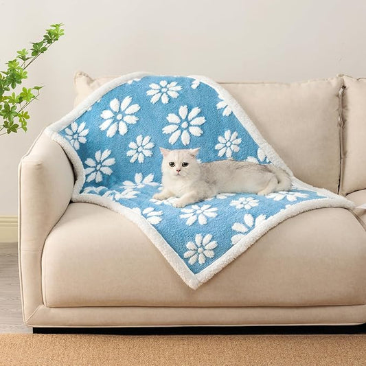 Waterproof Blanket for Dog Puppy Cat, Cute 3D Textured Flower Dog Blanket for Bed Couch Sofa, Soft Liquid Pee Proof Furniture Protector, 30"x40", Blue