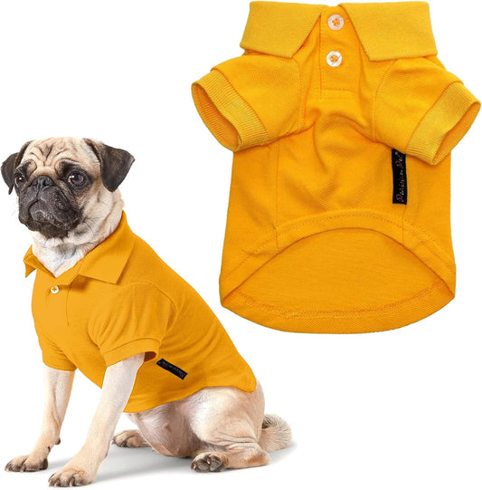 Parisian Pet Dog Polo Shirts - Breathable Cotton Shirt - Solid Yellow, Summer Pullover - Button Up Collar Polo for Large Dogs 4XL