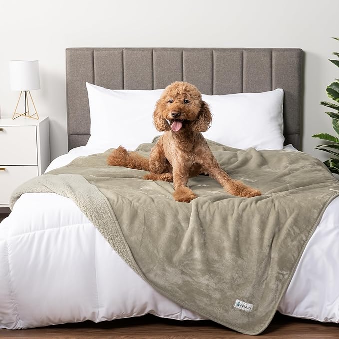 PetAmi Waterproof Dog & Cat Blanket, Pee Proof for Couch, Reversible, Soft Fleece, Washable, 40x60 Taupe