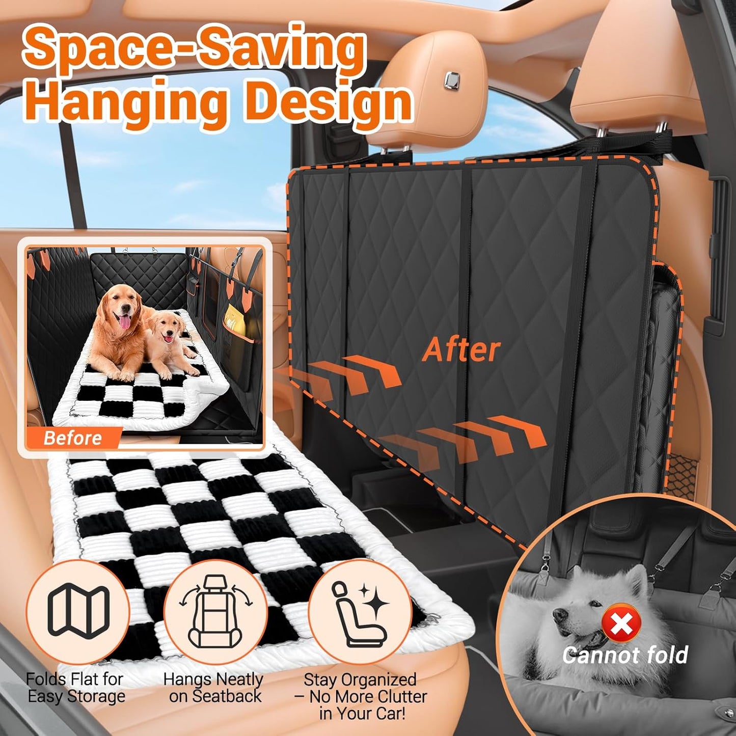 Hard Bottom Car Seat Cover for Dog swith Removable Soft Blankets,Scratch-Proof and Anti-Slip Car Dog Hammock for Large Dogs White for Crew Cab Trucks F150