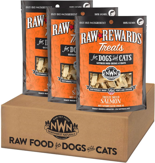 Northwest Naturals Raw Rewards Freeze-Dried Salmon Treats for Dogs and Cats - Bite-Sized Pieces - Healthy, 1 Ingredient, Human Grade Pet Food, All Natural, Proudly Made in USA, 2.5 Oz (Pack of 3)