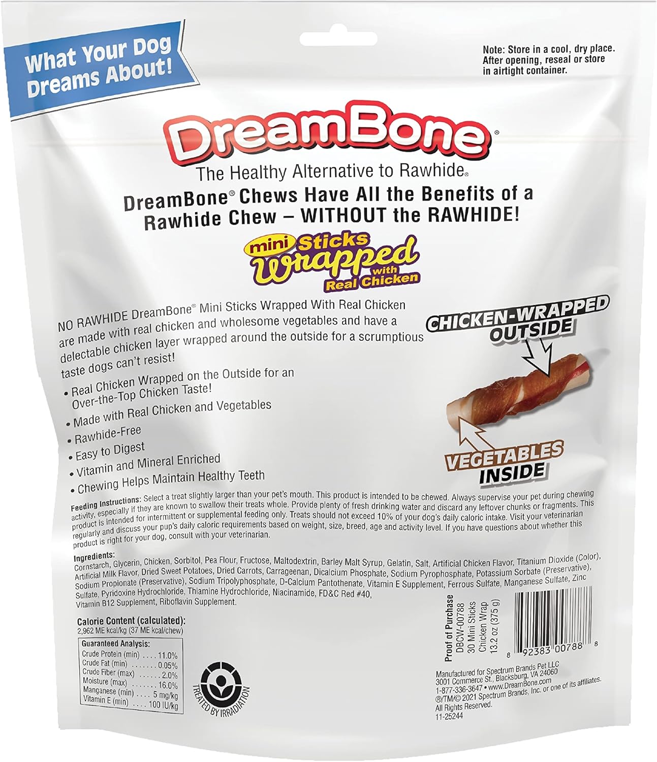 DreamBone Mini Chicken-Wrapped Sticks, 30 Ct., Rawhide-Free Chews for Dogs