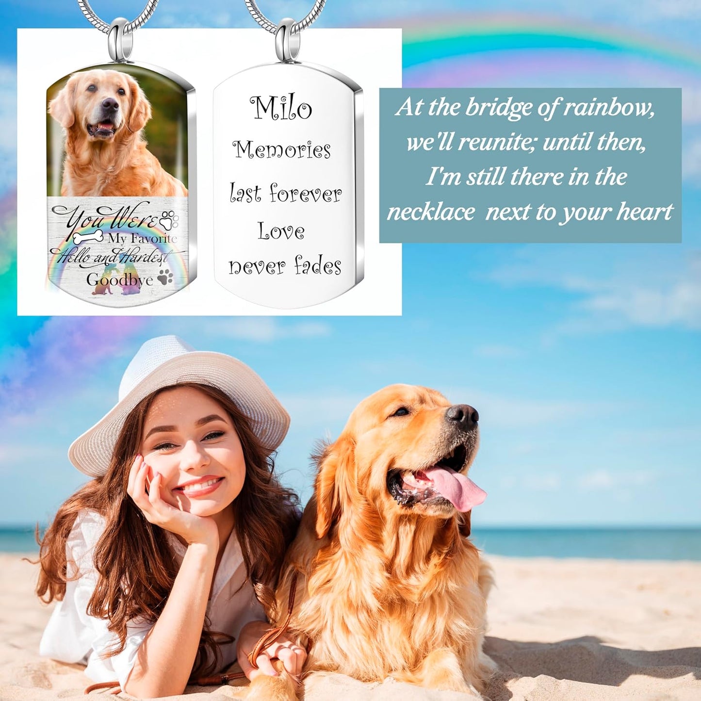 Fanery Sue Personalized Pet Ashes Necklace for Dog Cat Custom Photo&Text Pet Loss Sympathy Gift Cremation Jewelry