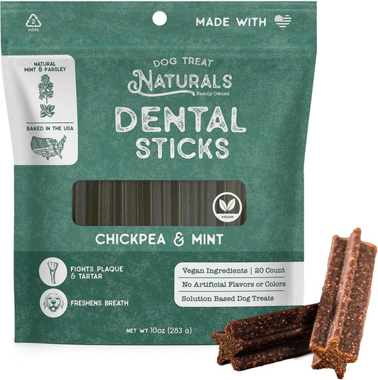 Dog Treat Naturals Dental Chew Sticks | Helps Clean Teeth and Easy to Digest Dog Treats | Dog Breath Freshener | Made with Chickpea & Mint| Made in USA (20 Sticks)