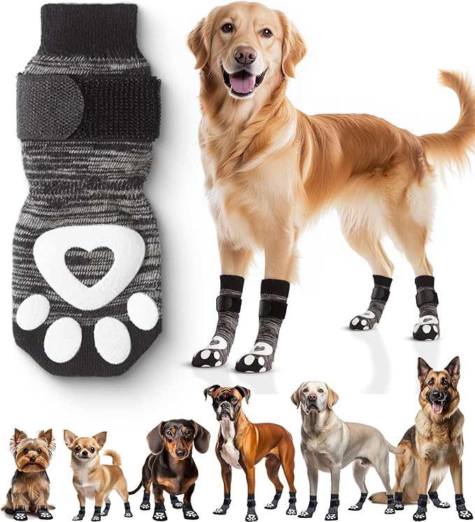 Non-Slip Dog Socks for Hardwood Floors - 6-Pack | Anti-Slip Toes to Prevent Licking Paws, Add Grip, and Provide Paw Protection | for All Ages and Senior Dogs - Small