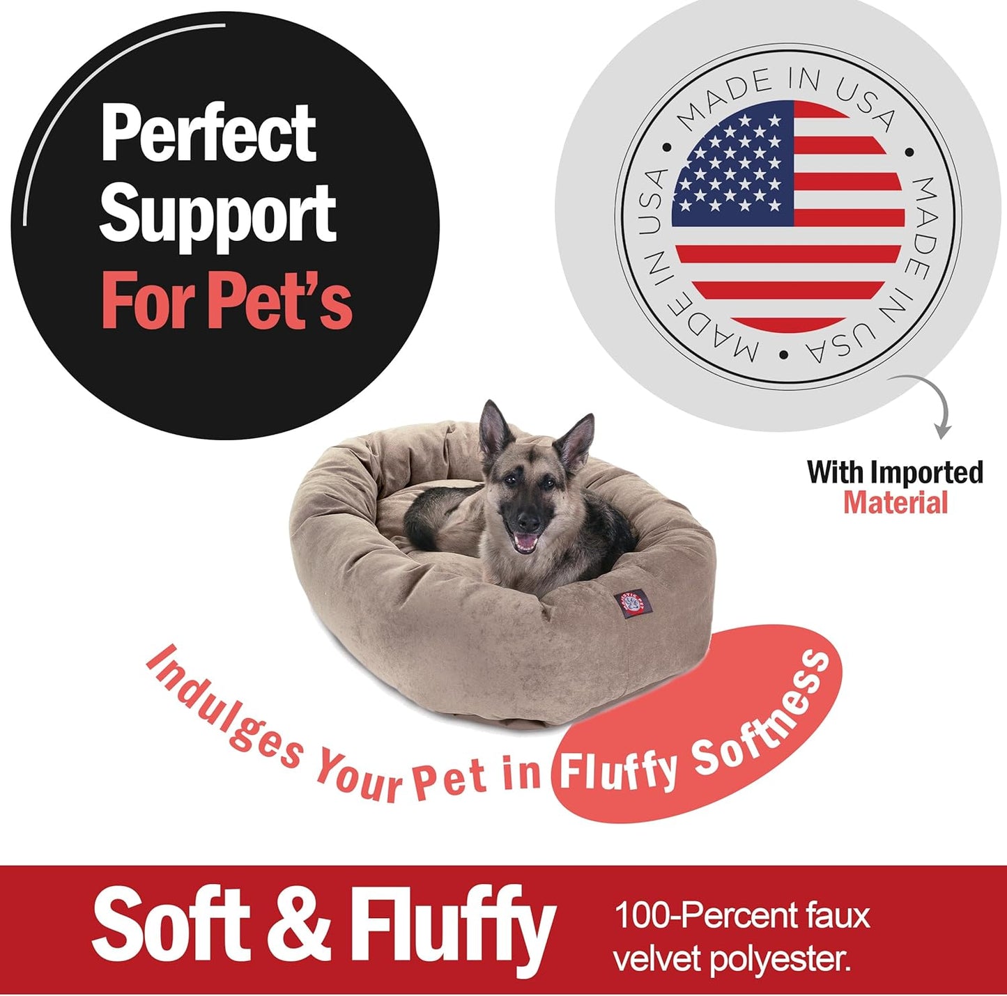 Majestic Pet 52 Inch Micro Velvet Calming Dog Bed Washable 52x35x11 (inch) – Cozy Soft Round Donut Dog Bed with Spine for Head Support - Pet Bed X- Large - Pearl