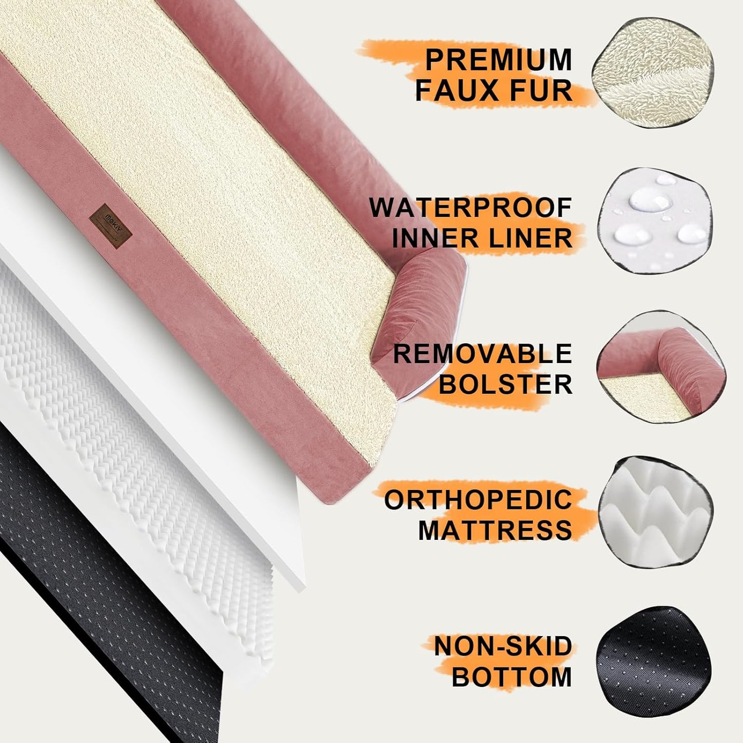 Dog Bed Large Sized Dogs-Orthopedic Waterproof Bed for Dogs,Large Dog Beds with Washable Removable Cover & Non-Slip Bottom