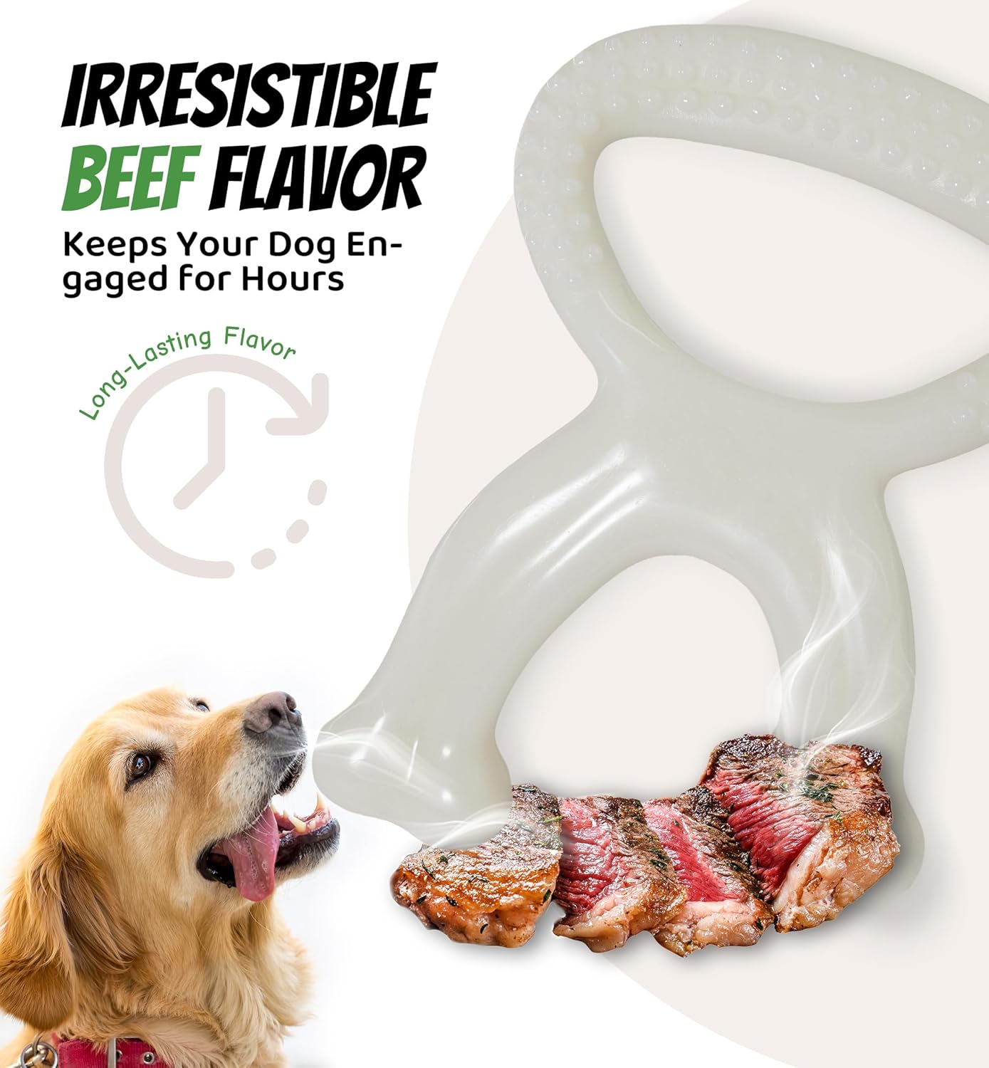 Durable Dog Chew Toy for Aggressive Chewers, Indestructible Nylon Bone Dental Care Teeth Cleaning Chew Toy for Small, Medium and Large Dogs, Keep Them Busy, Irresistible Beef Flavor (White)
