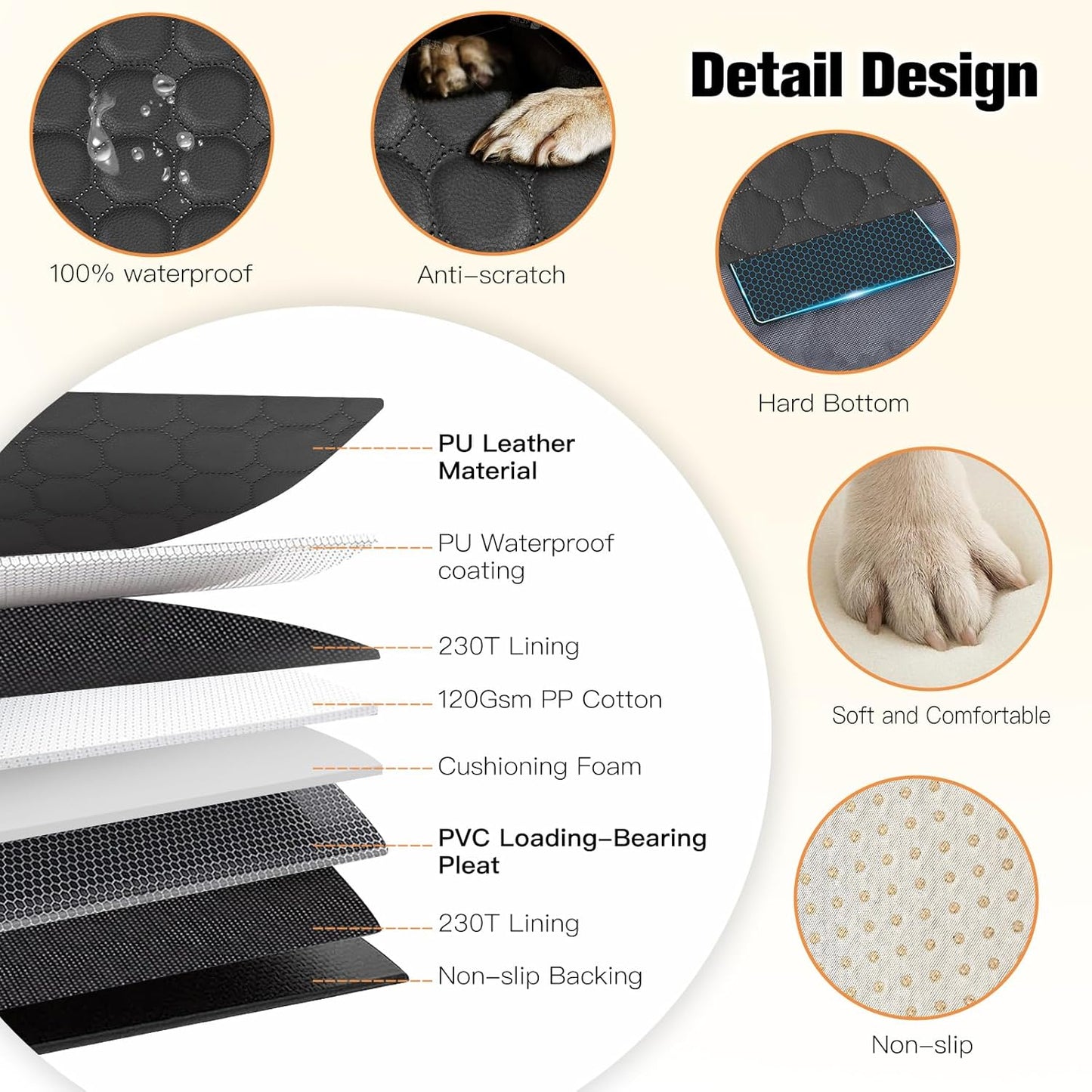 Leather Back Seat Extender for Dogs, Scratchproof and Waterproof Car Seat Cover with Hard Bottom(Holds 400lbs),Dog Hammock for Car, SUV and Truck (Black)