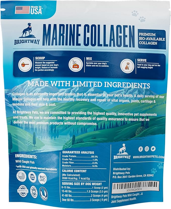 Wild Caught Marine Pet Collagen for Dogs, Peptide for Dogs - Improves Gut, Skin & Coat Health, Allergies, Pet Mobility Hip & Joint Supplement Health