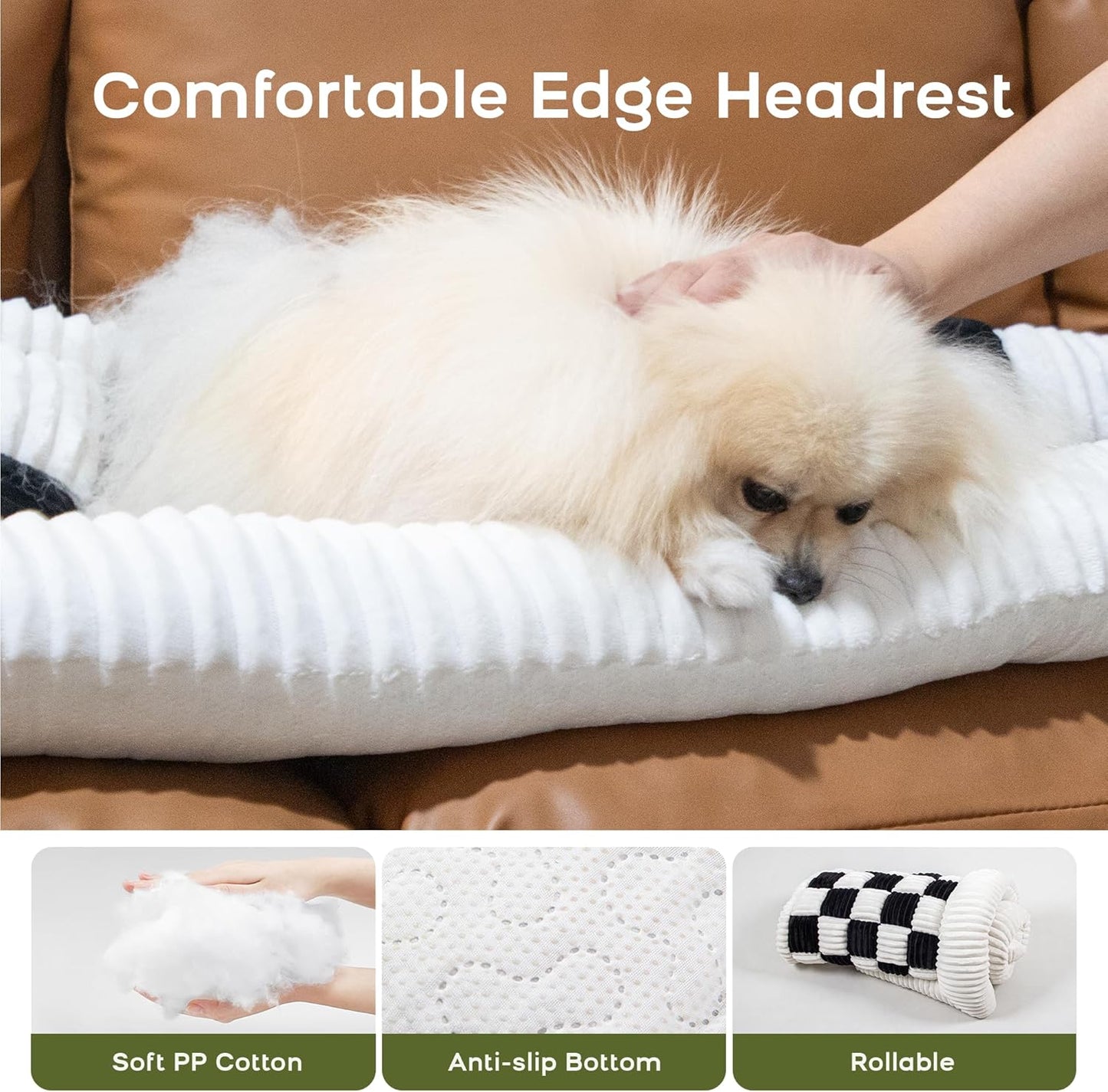 Backseat Pet Bed Mat, Dog Seat Cover with Three-Sided Bolsters, Waterproof and Anti-Slip Cushioned Dog Mat for Back Seat, Checkered Pet Bed Mat, Fit for Backseat Extenders and Trucks SUVs