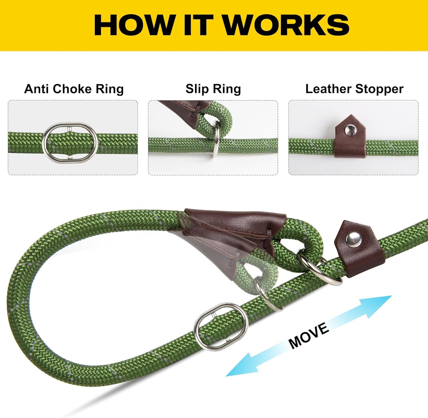 Fida Durable Slip Lead Dog Leash, 6 FT x 3/8" Heavy Duty Dog Loop Leash, Comfortable Strong Rope Slip Leash for Small Dogs and Puppies, No Pull Pet Training Leash with Highly Reflective(3/8", Green)