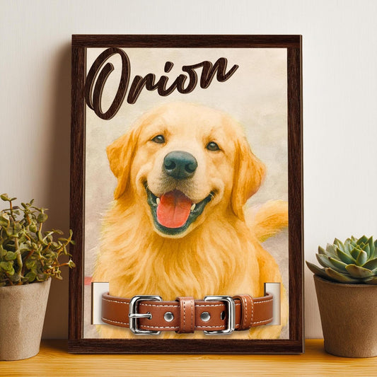 Custom Pet Memorial Frame with Collar Holder – Personalized Dog Portrait from Photo, Pet Loss Remembrance Gift, Sympathy Gift for Dog Lovers