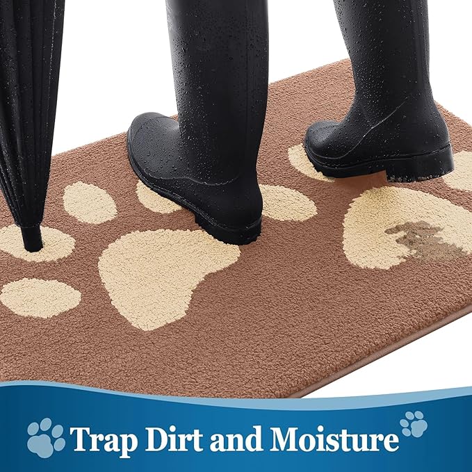 Buganda Dog Door Mat for Muddy Paws, Absorbent Dirt Trapper Washable Indoor Doormats, Non Slip Low-Profile Mud Mat for Dogs, Front Entrance Doormat for Inside Floor (36x24 Inches, Camel)