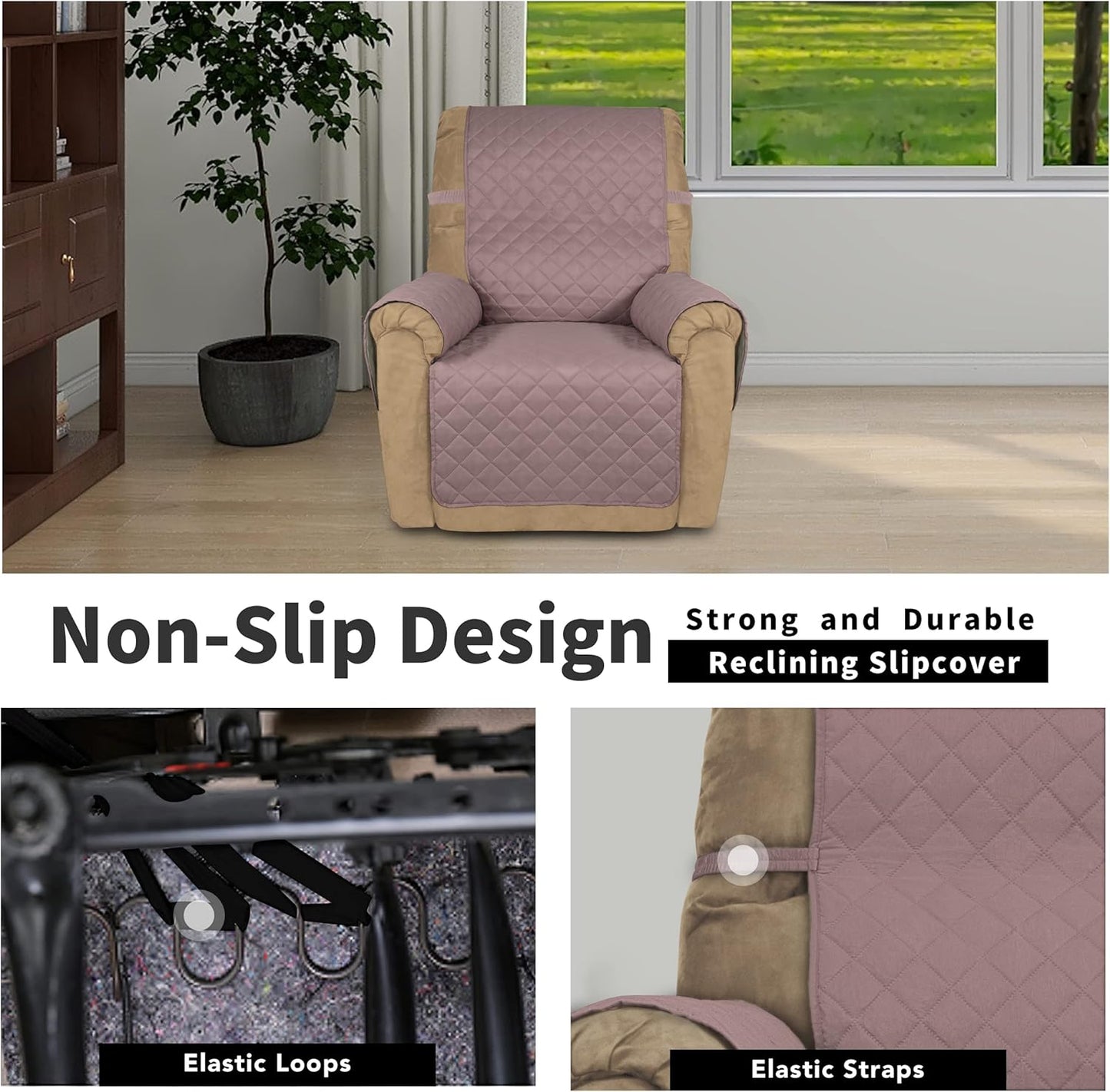 Easy-Going Recliner Chair Slipcover Reversible Sofa Cover Water Resistant Couch Cover Furniture Protector with Elastic Straps for Pets Dog (Recliner 22 inch, Pink/Beige)