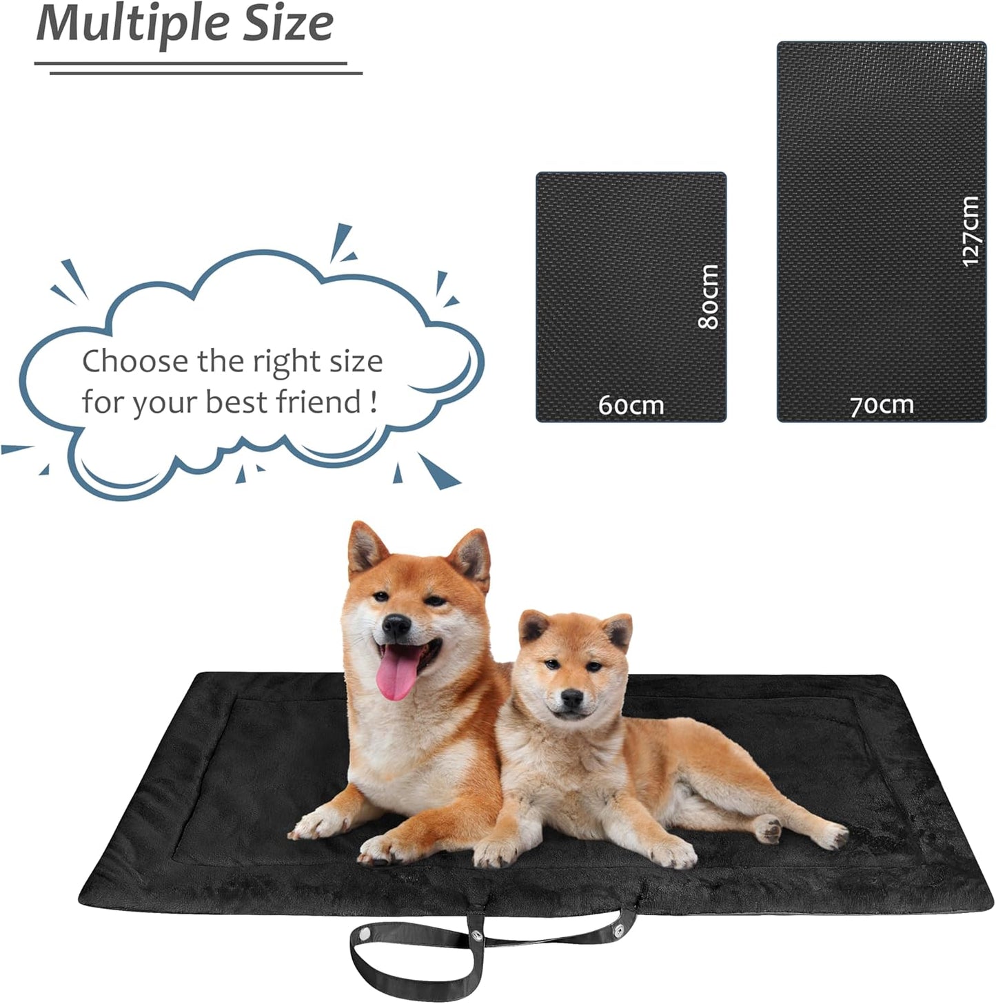Catalonia Classic Waterproof Dog Mat, Portable Reversible Pet Travel Mat, Pet Cushion Pad with Handle for Small Medium Dogs Cats, Indoor or Outdoor, 50x27.5 inch, Black
