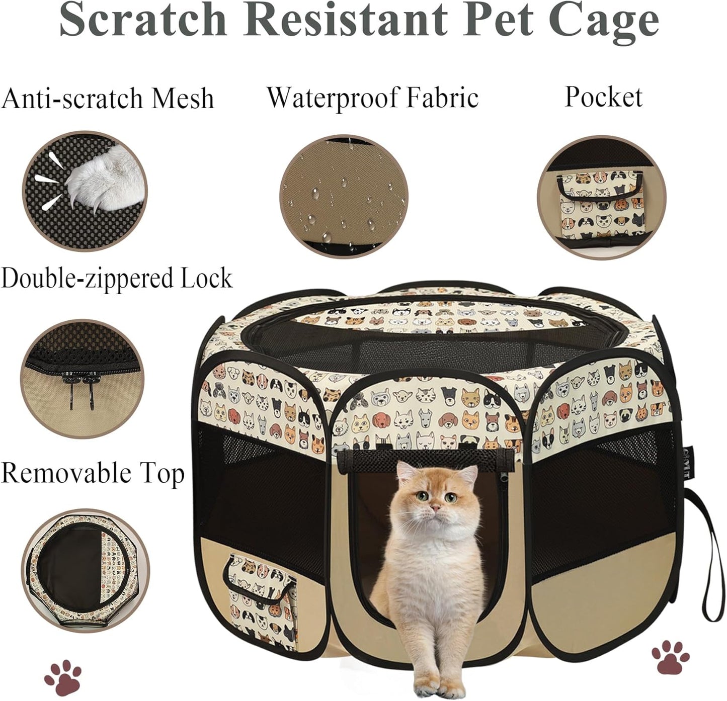 Dog Playpen Waterproof Foldable Pet Play Pens Puppy Playpen Indoor for Puppy Pet - Portable Small Animal & Toddler Play Pen with Washable Pet Cushion, Carrying Case (29"x29"x18.5")