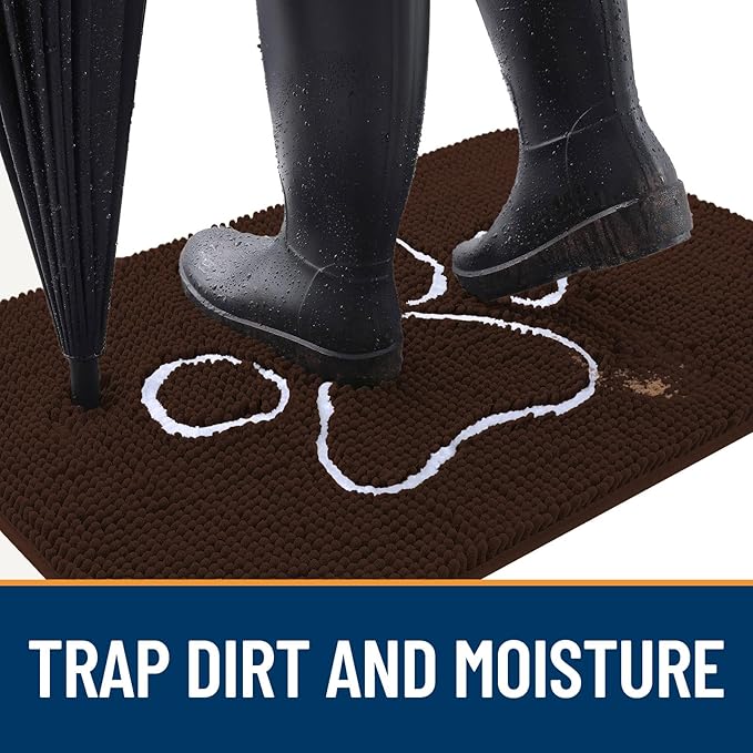 OLANLY Door Mat for Muddy Dog Paws 70x46, Ultra Absorbent Chenille Mud Doormat with Paw Print Design, Non-Slip Washable Doormat for Indoor Entryway, Quick-Dry Pet Bed Mats for Dirty Dogs, Brown