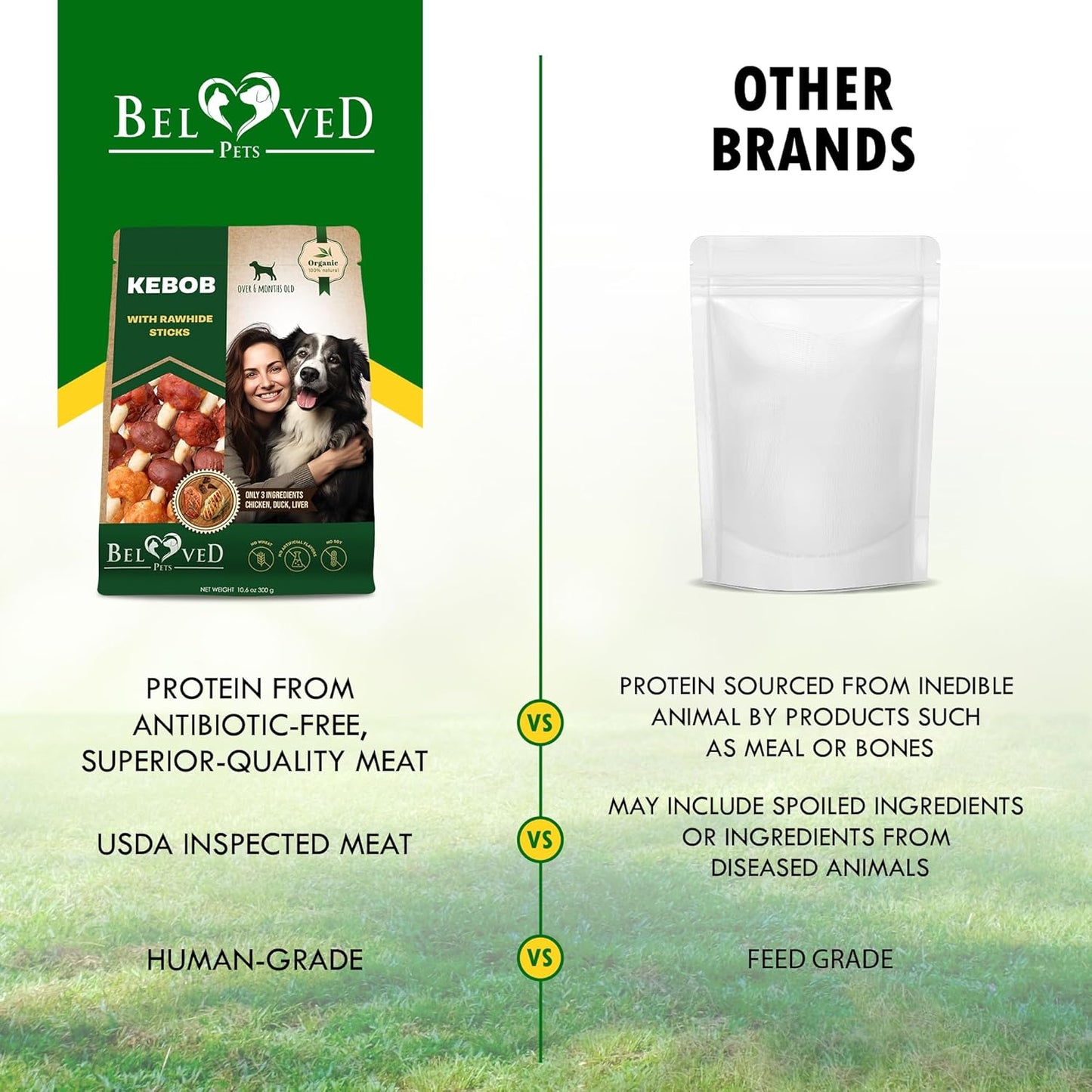 Dog Treats Rawhide Kabobs with Duck & Chicken Human Grade Meat 11 Oz - All Natural & Dried Snacks - Grain Free Long Lasting Chews for Large & Small Dogs - Best Sticks for Training (Pack of 2)