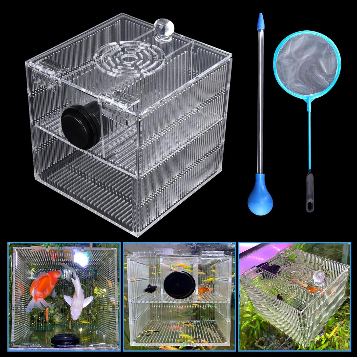Magnetic Fish Breeder Box for Isolation Boxes Acclimation Hatchery breeding Incubator for Guppy Baby Betta Shrimp Saltwater Clownfish Coral Anemones Aggressive or Injured Fishes
