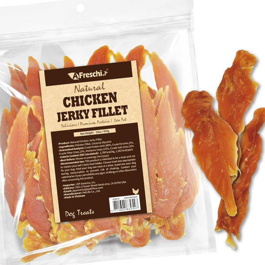 AFreschi Natural Chicken Fillet Jerky 16 oz, Dog Treats, All Natural, Grain-Free, High-Protein, Low Fat, Healthy & Easily Digestible