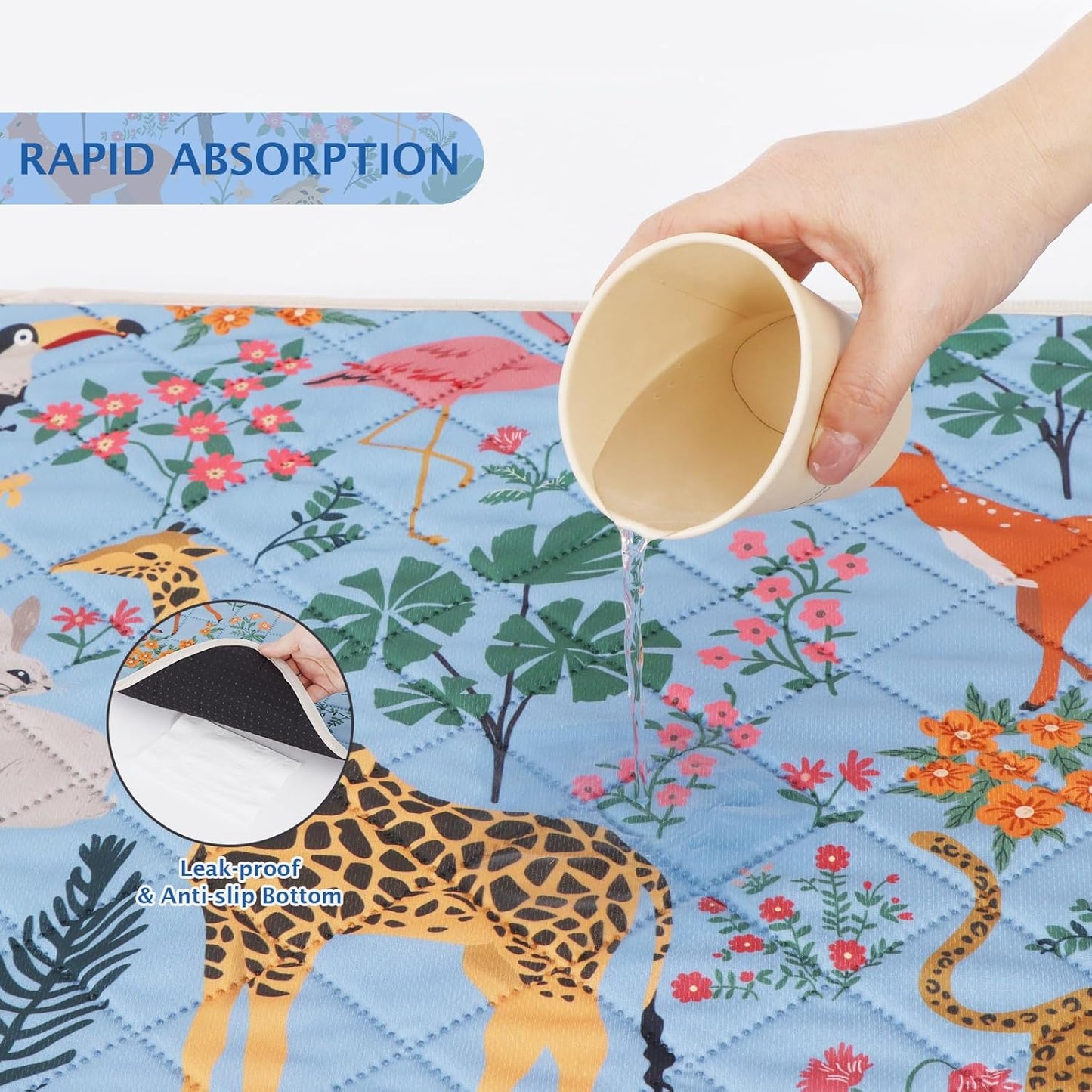 IEUUMLER Washable Pee Pads for Dogs, 1 Pack Forest Pattern Reusable Waterproof Puppy Pads, Non-Slip Super Absorbent Dog Training Pad for Playpen Crate Bed EU013 Blue Jungle, 48x48