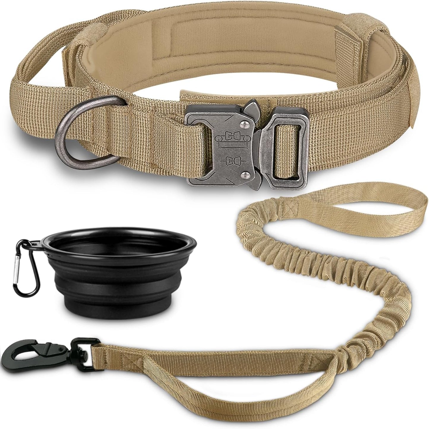 COOYOO Dog Collar,3 Piece Set Tactical Dog Collars, Adjustable Military Training Nylon Dog Collar with Control Handle and Heavy Metal Buckle for Medium and Large Dogs