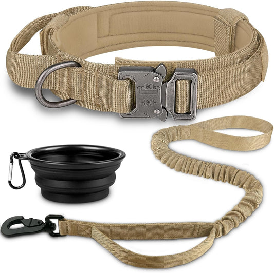 COOYOO Dog Collar,3 Piece Set Tactical Dog Collars, Adjustable Military Training Nylon Dog Collar with Control Handle and Heavy Metal Buckle for Medium and Large Dogs