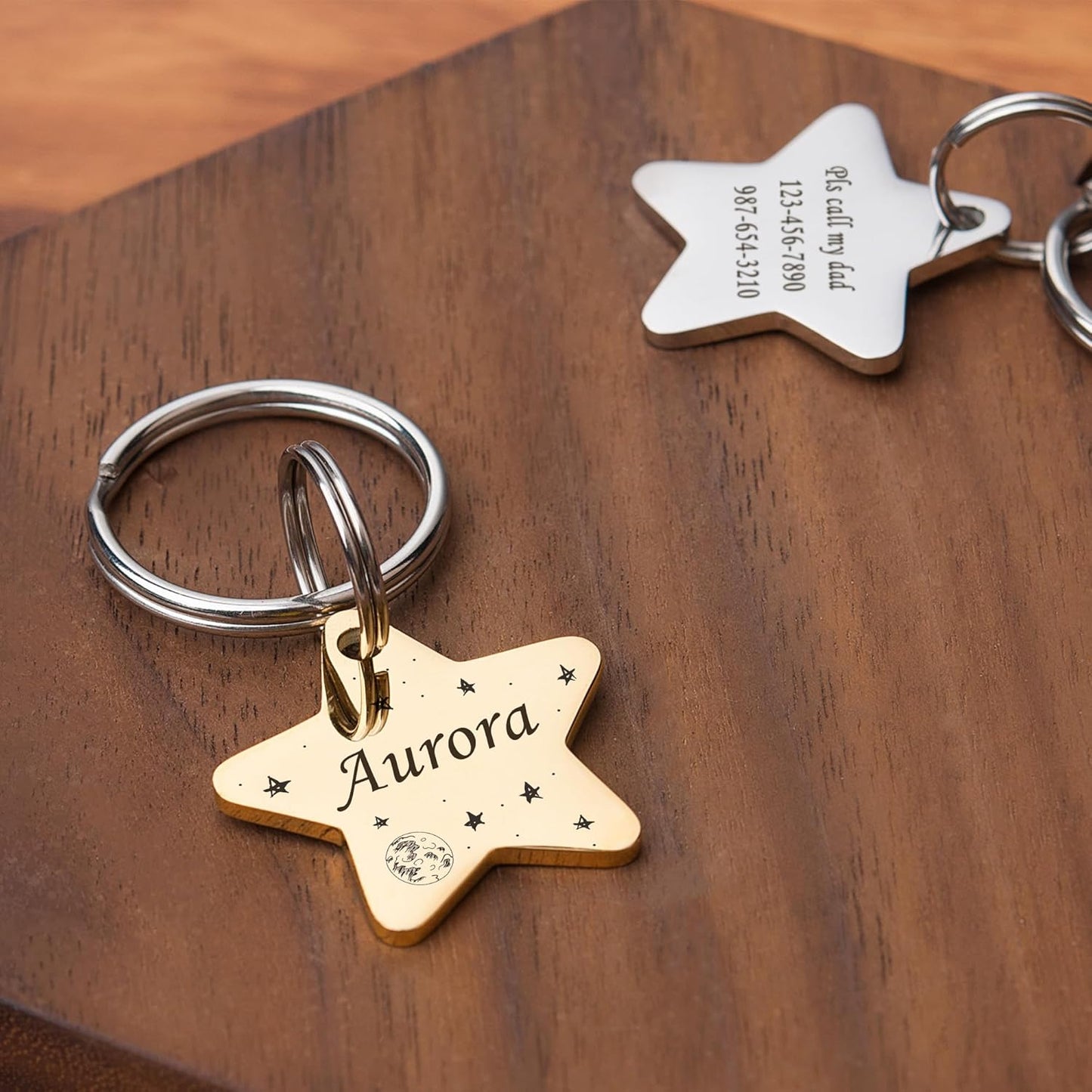 Anavia Small Size Dog Cat ID Tags, Small/XS Personalized Color Plated Stainless Steel Puppy Kitten Name Tags, Customized Engraved Nameplate Pet Collar Tag (Silver, Star)