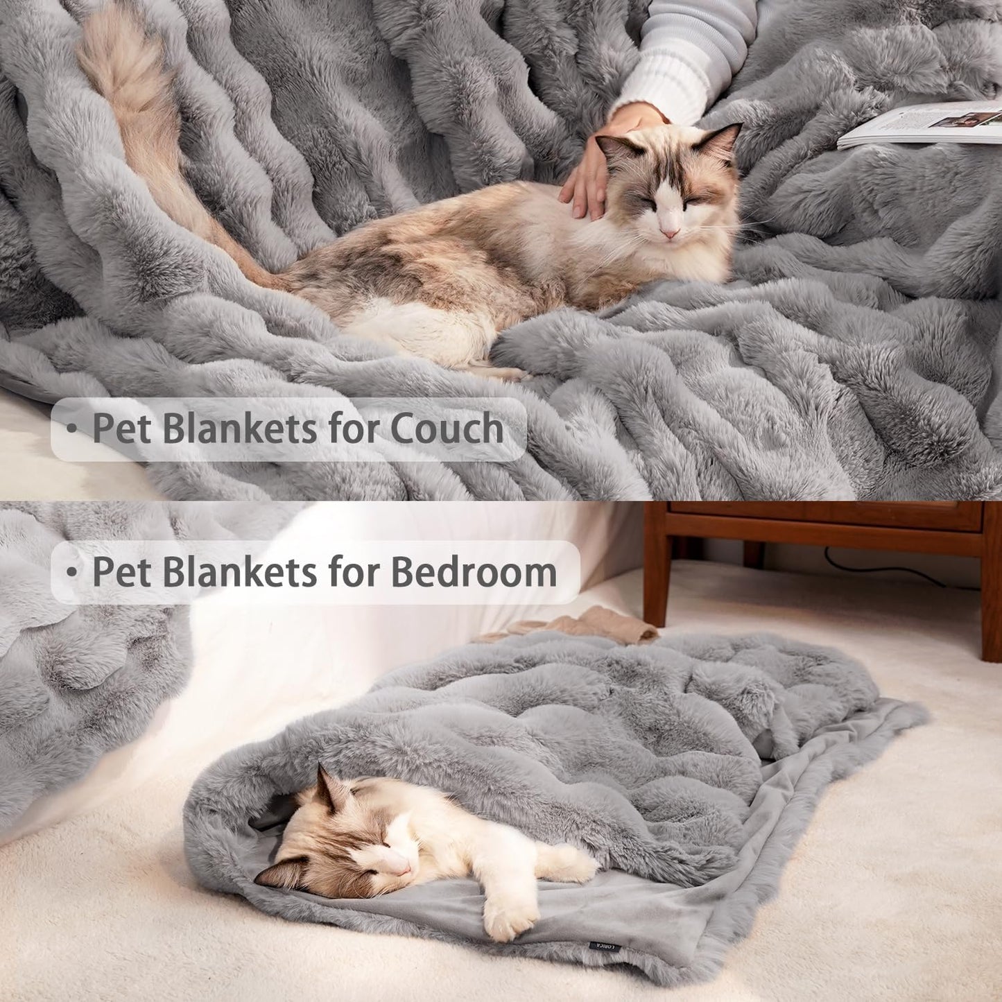 Dog Blanket Ultra Soft Fuzzy Faux Fur Cat Blankets for Indoor Cats Ultra Soft Plush Faux Fur Machine Washable Reversible Pet Throw Protector for Couch Furniture 39"X 30" Grey