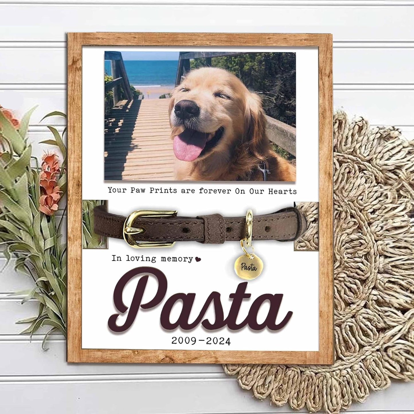 Custom Pet Memorial Frame with Collar Holder – Personalized Dog Loss Gift, Pet Photo Remembrance Sign, Sympathy Gift for Pet Lovers