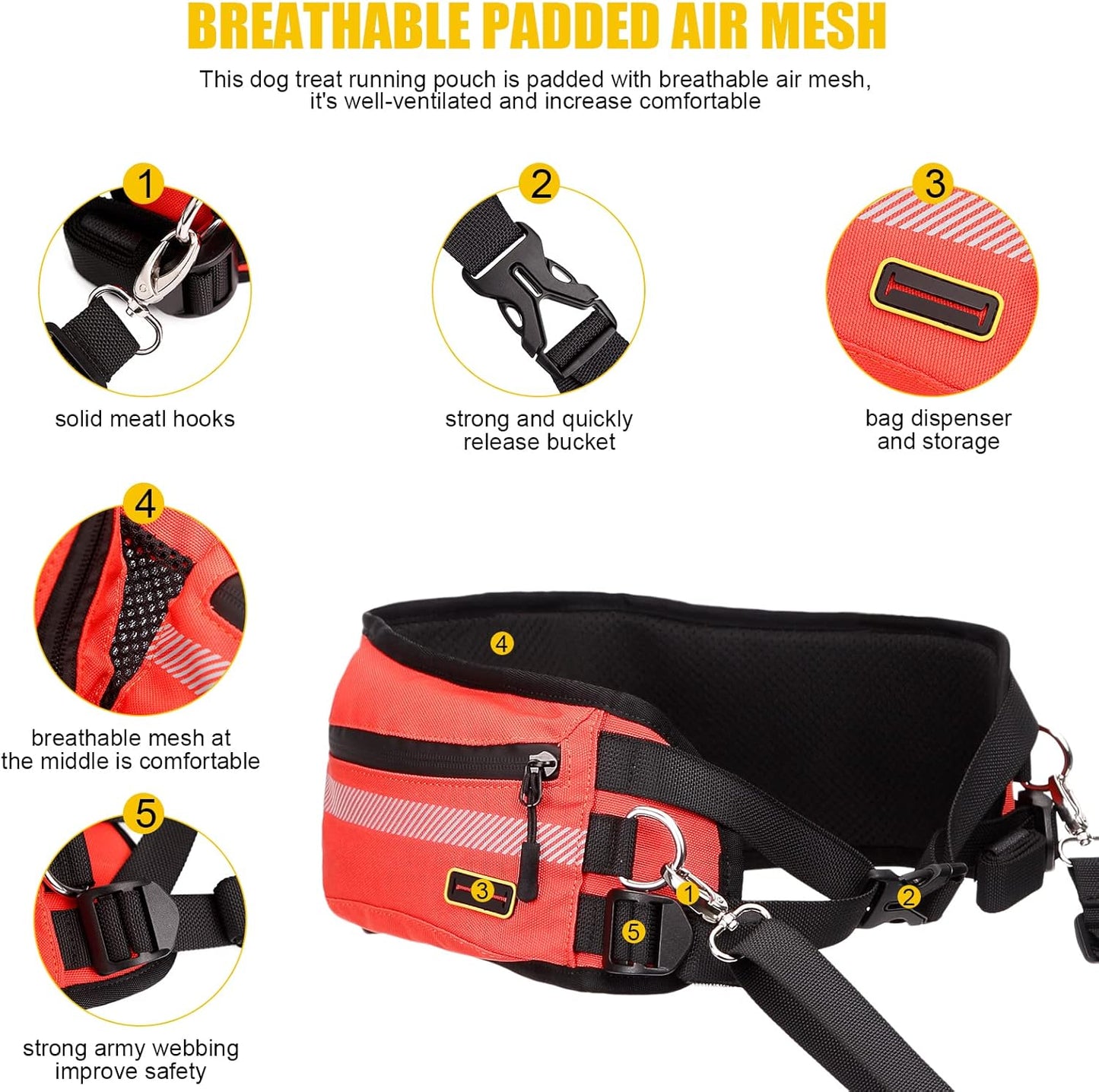 LIOPARD Dog Large Treat Bags Training Pouch Hands Free Waist Belt Puppy Small Waterproof Fanny Pack Pet Accessories Waste Bags with Dispenser for Travel Running Walking Hiking Agility (Orange)