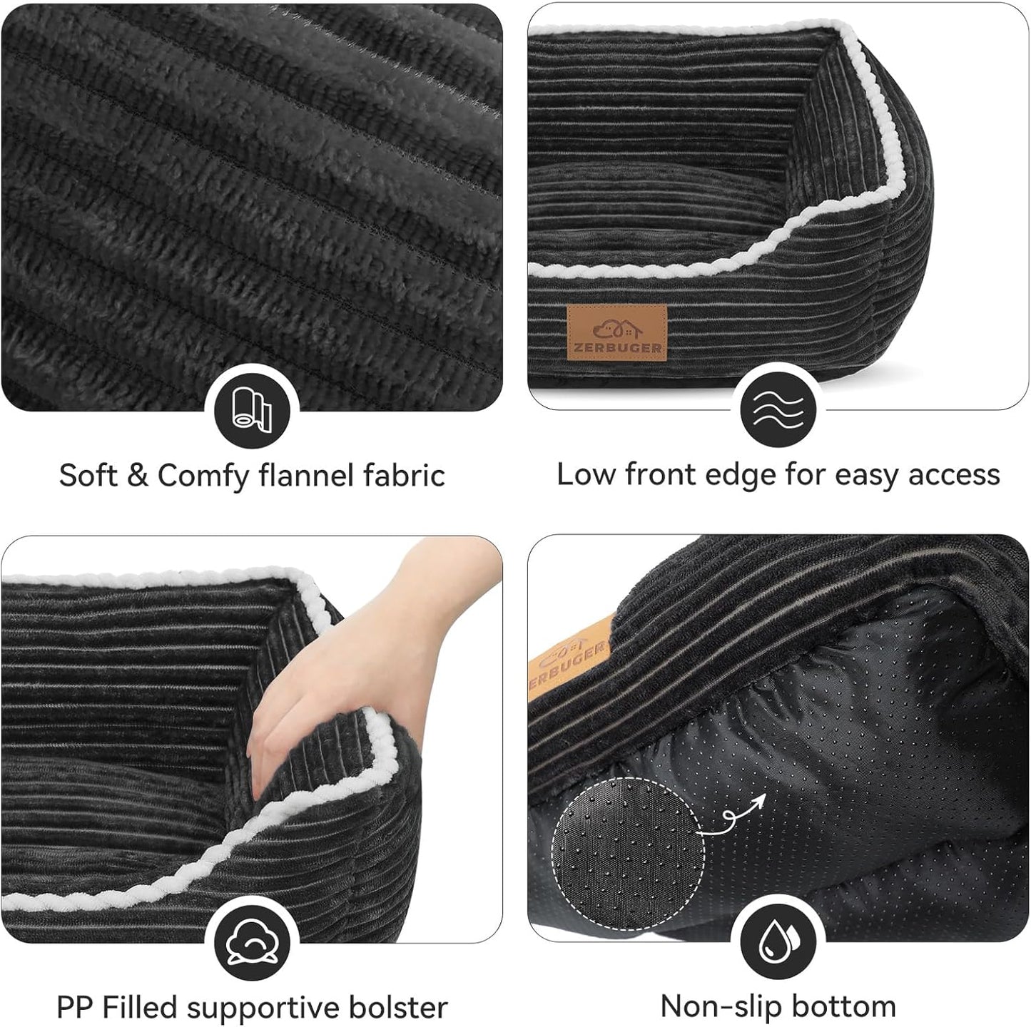 Cat Dog Bed for Pets, Rectangle Pet Bed Gift for Puppy and Kitten, Machine Washable Calming Fluffy Pet Couch Sofa for Indoor Outdoor, Portable Soft Cat Bed with Non-Slip Bottom (Small, Dark Grey)