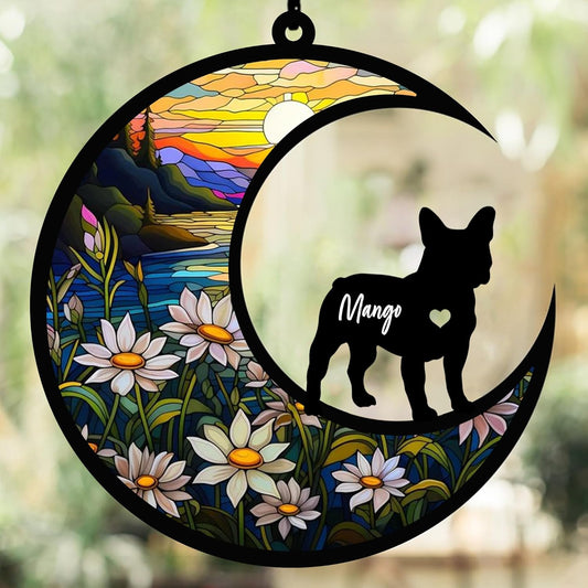 Custom Dog Memorial Suncatcher – Personalized Pet Loss Gift with Name – Stained Glass Style Dog Breed Ornament – Sympathy Gift for Dog Lovers – in Loving Memory Keepsake