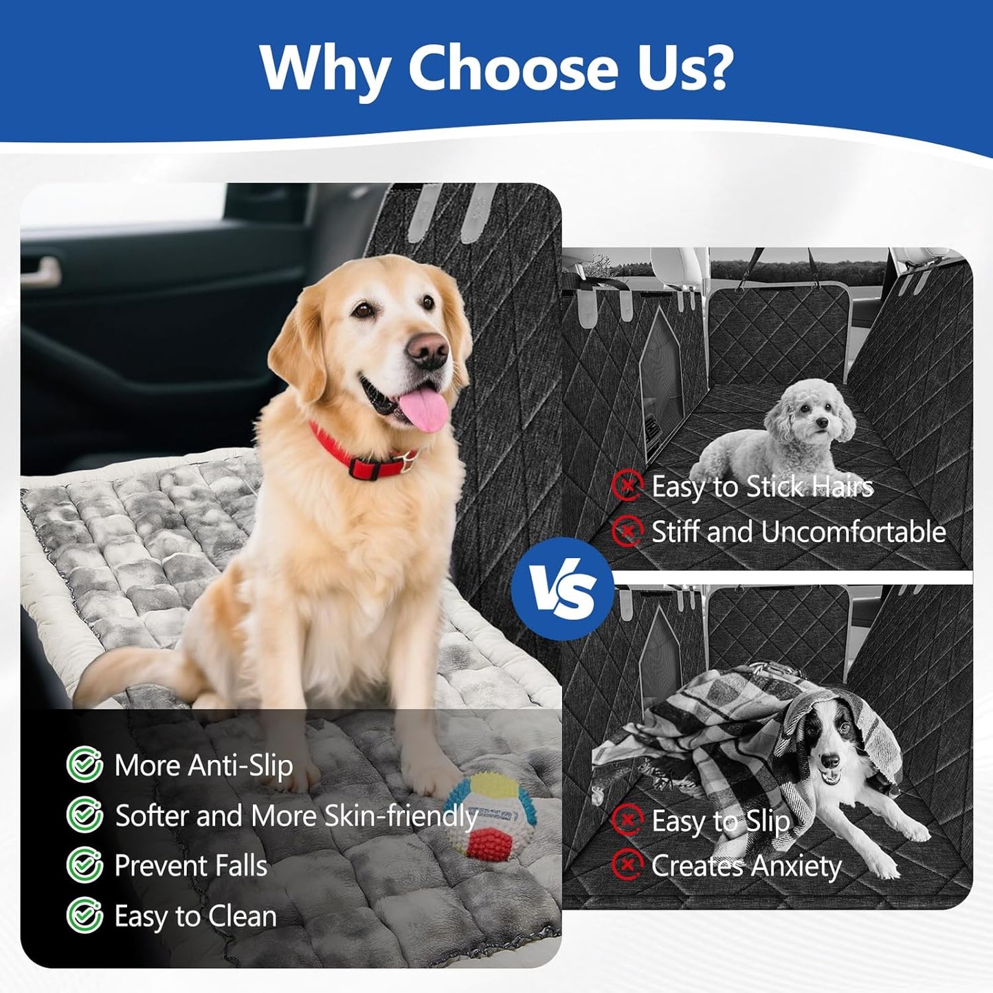 Thickened Dog Bed for Car Back Seat, Upgraded Bottom Non-Slip，Fits Hard Bottom car seat Cover for Dogs, Premium Mixed Color ，Bog Car Seat Cover