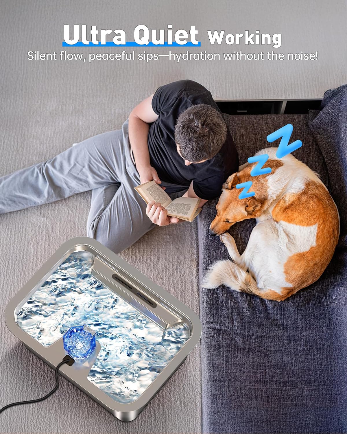 Dog Water Fountain Pump Replacement for 3 Gal Stainless Steel Large Pet Fountain Dispenser, Replacement Water Pump for Large Dogs for D2341, D2322, D2223, D2419, Easy to Clean & Quiet & Powerful