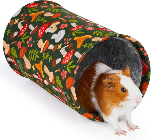 Glittme Guinea Pig Tunnel Washable Guinea Pigs Hideout Portable Rabbit Tunnels Soft Ferret Tunnel for Playing Resting Guinea Pig Accessories for Hedgehogs, Hamster, Mushrooms