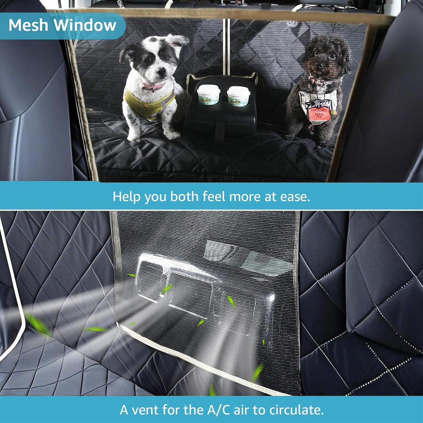 Lassie 4 in 1 Full Coverage Dog Car Floor Hammock,100% Waterproof Dog Car Seat Covers for Back Seat with Mesh Window for Sedans,Backseat Bench Protector for Cars, SUVs and Trucks etc