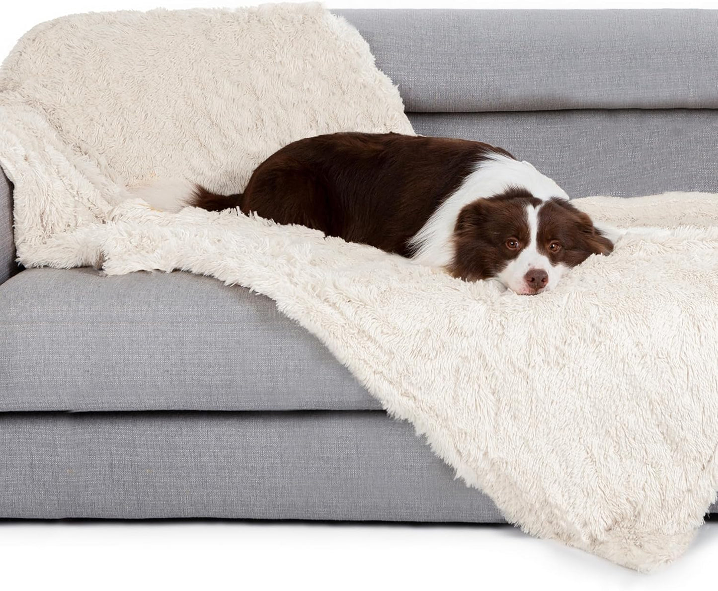 gogobunny Waterproof Dog Blanket for Large Dogs, Cats, Puppy, Reversible Faux Fur Pet Throw Blanket, Washable, Calming Furniture Protection for Sofa Bed (33x77 Inch (Pack of 1), Cream)