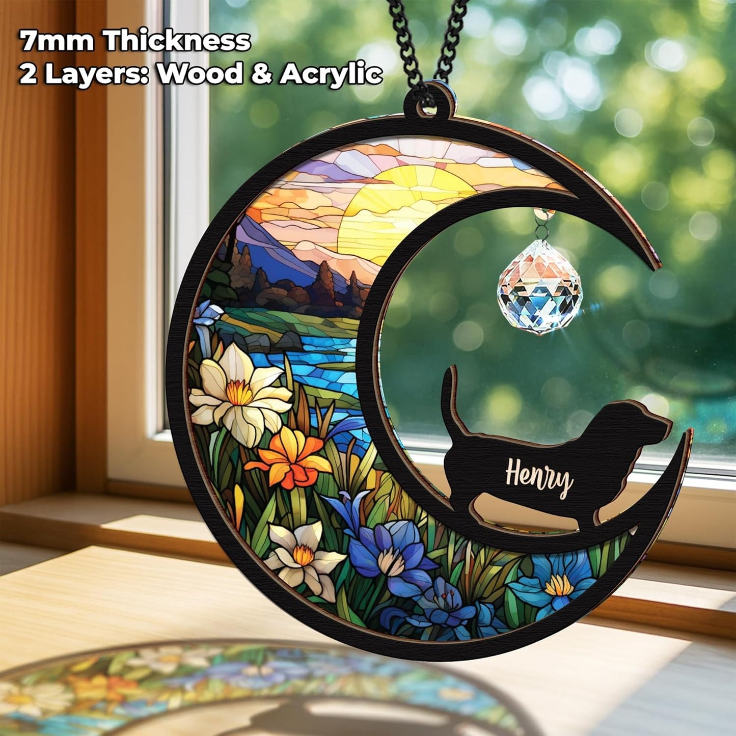 Custom Dog Memorial Gift Suncatcher, Engraved Pet Memorial Ornament, Pet Sympathy Keychain, Loss of Animal Sympathy Card, Rainbow Bridge Dog Loss Gift, Bereavement Suncatcher Window Hanging