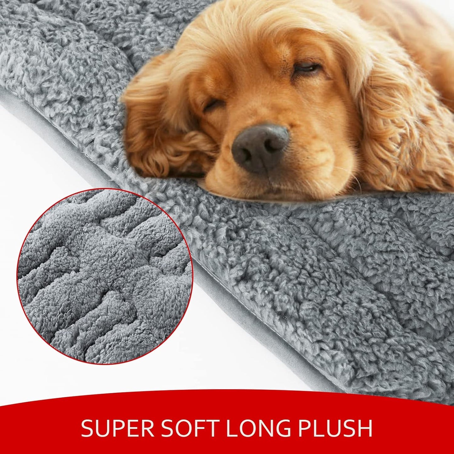 Dog Bed Crate Mat(42" X 28") 2 Pack, Soft Plush Dog Bed Pad Machine Washable Crate Pad, Grey