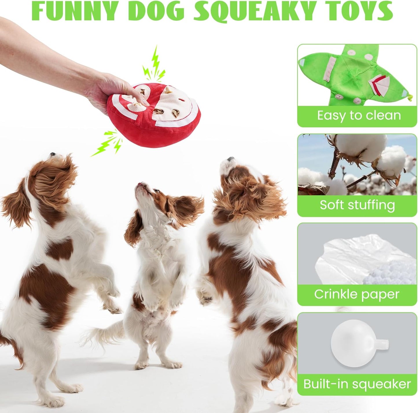 Nocciola Hide and Seek Plush Dog Toys, Watermelon Interactive Toy for Small Dogs, Green Puppy Puzzle Squeaky Toys with Crinkle Papers for Boredom, Dog Nosework Toy for Medium Pet