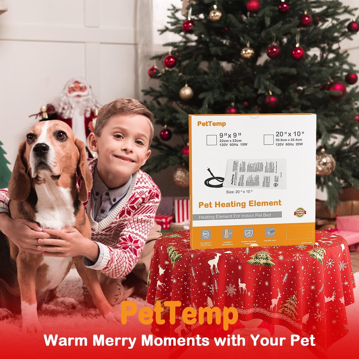 Pet Bed Warmer, Compact Heating Pad Insert for Cat Dog Beds, Turn Any Pet Bed Into a Heated Pet Sleep Pad, Waterproof Heated Mat with Chew-Resistant Cord, Safe and Warm (L:20' x 10'')