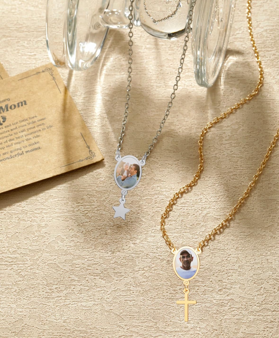 CharmSStory Personalized Photo Necklaces Custom Engraved Name Necklace Memory Keepsake Picture Necklace Pendant Customized Gifts for Women Men