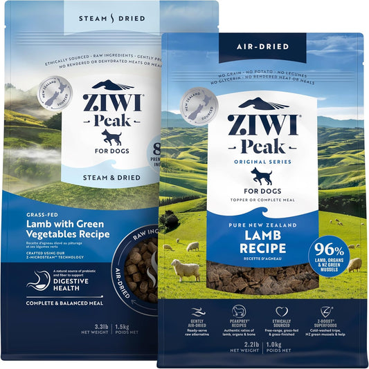 ZIWI Peak Medium Lamb Dry Dog Food Bundle- Air-Dried Lamb (35.2oz) + Steam & Dried Lamb w/Vegetables (52.8oz)