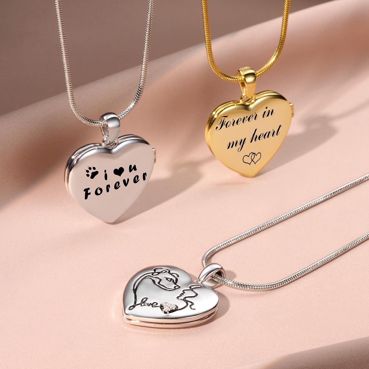 Fanery Sue Personalized Customized Pet Locket Necklace, Heart Lockets Picture Necklaces Dog Memorial Gifts Cat Sympathy for Women Men