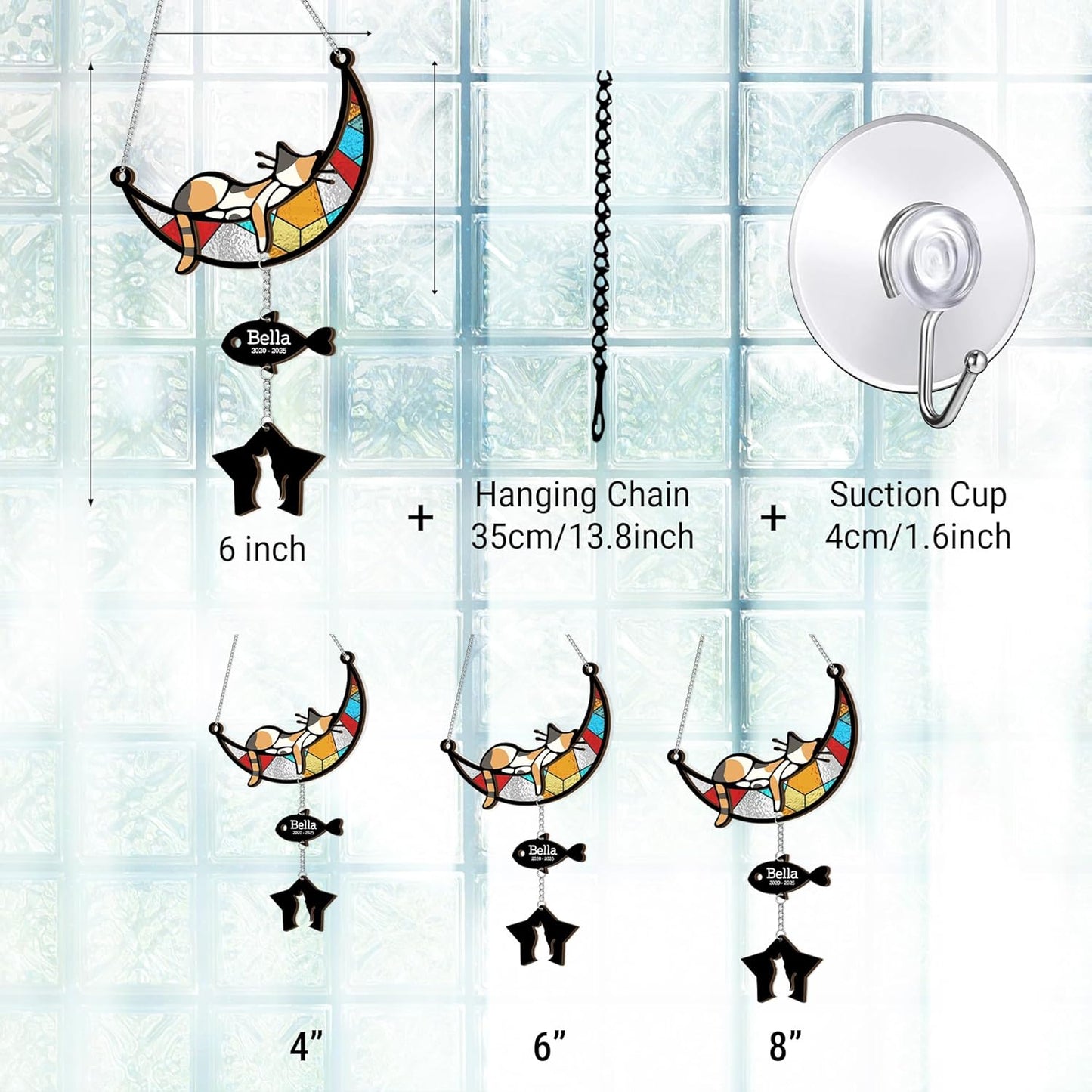Custom Stained Glass Sleeping Cat Suncatcher |Cat Loss Sympathy Gift | Customized Pet Memorial Suncatcher with Charms | Custom Pet Memorial Gifts| Best Gifts for Your Beloved Cats Passed Away