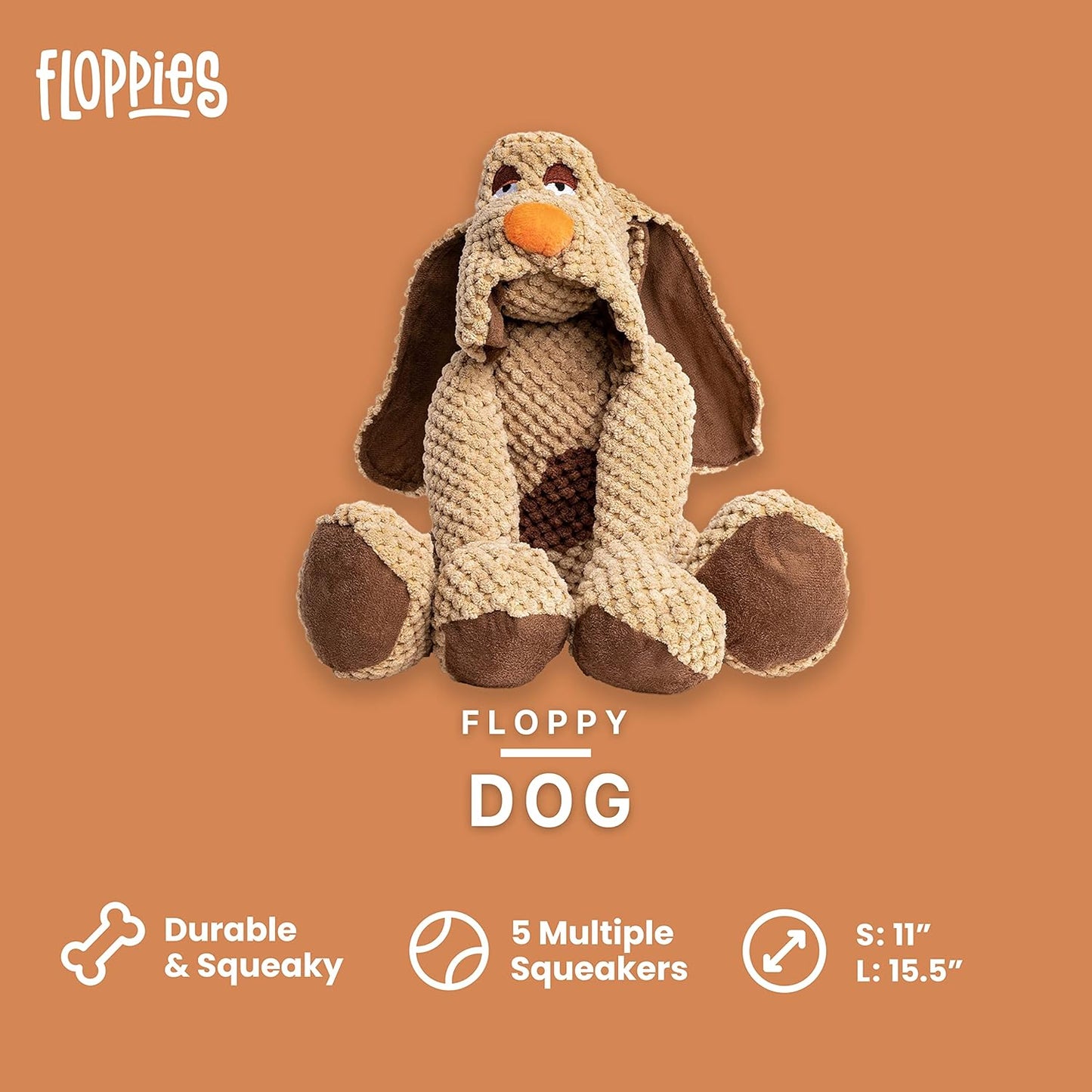 fabdog Floppies Plush Dog Toy - Cute & Durable Squeaky Dog Toys - Best Squeak Toy for Puppies and All Breeds | Ideal Pet Gift| Large Dog